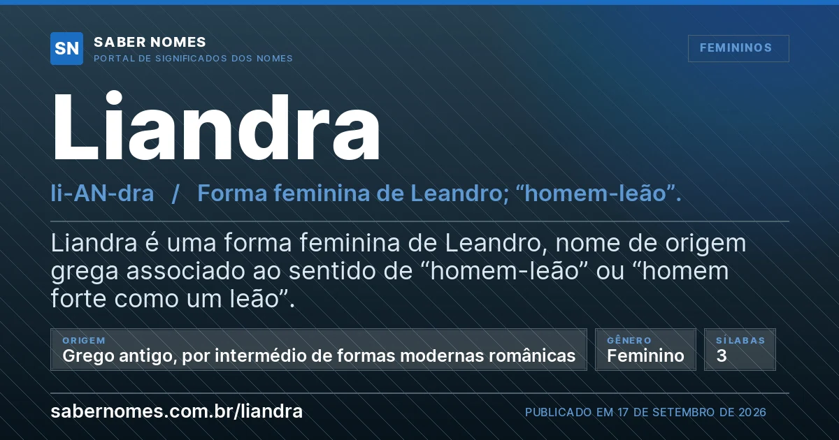 Imagem com o significado do nome Liandra