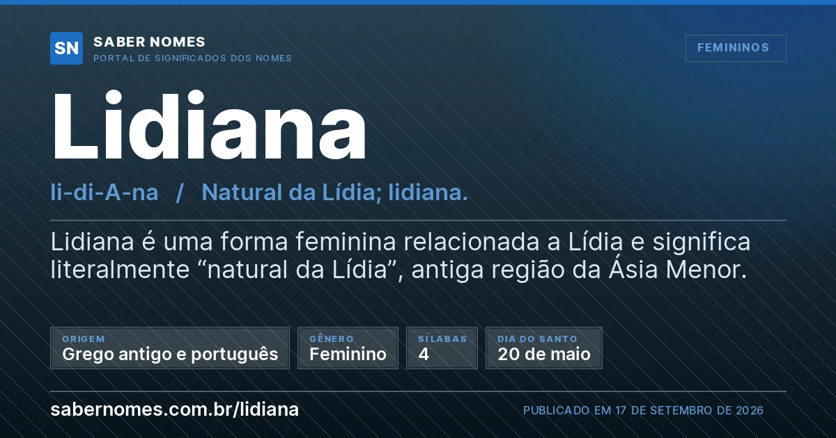 Imagem com o significado do nome Lidiana