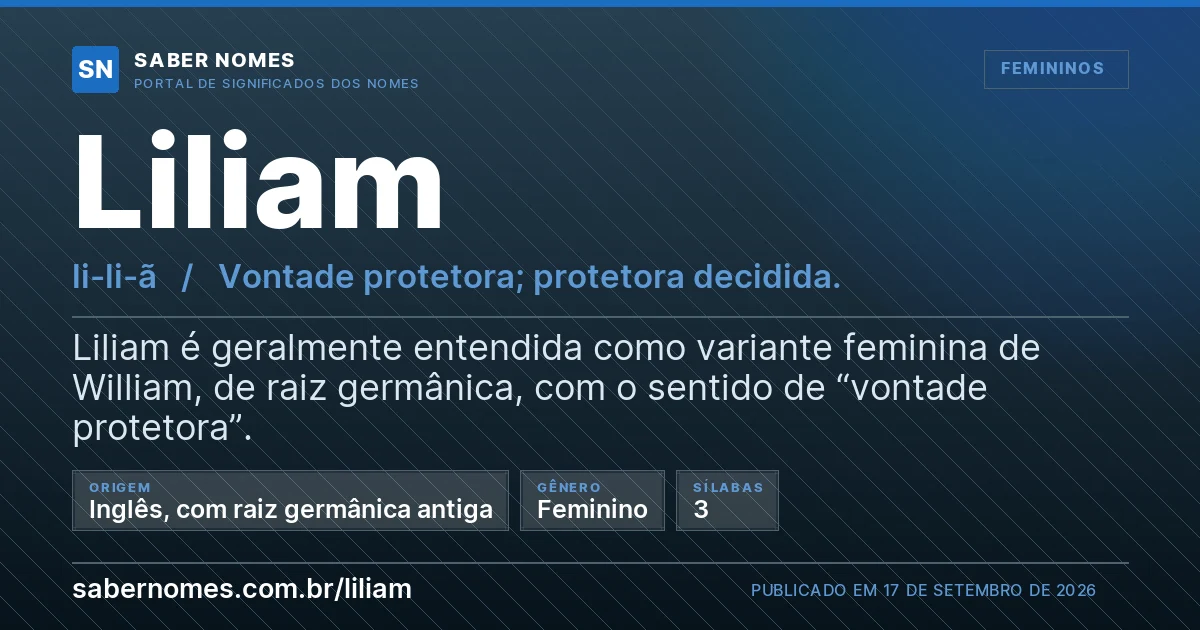 Imagem com o significado do nome Liliam