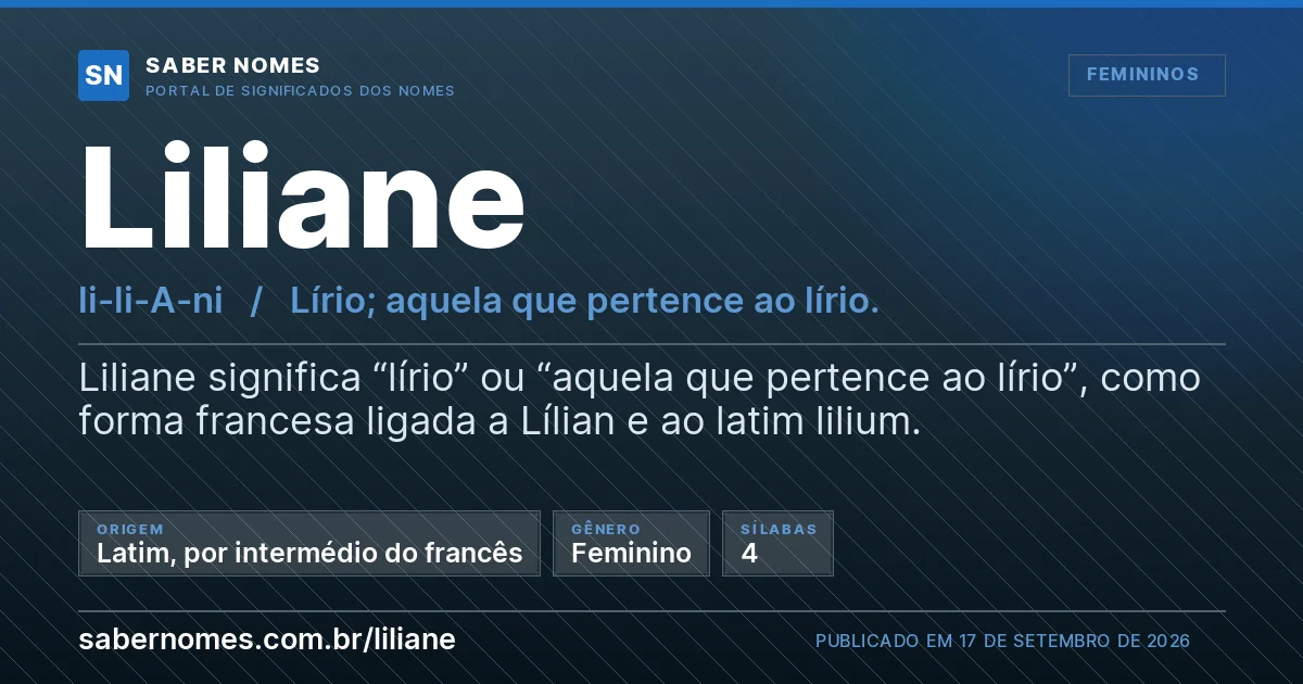 Imagem com o significado do nome Liliane