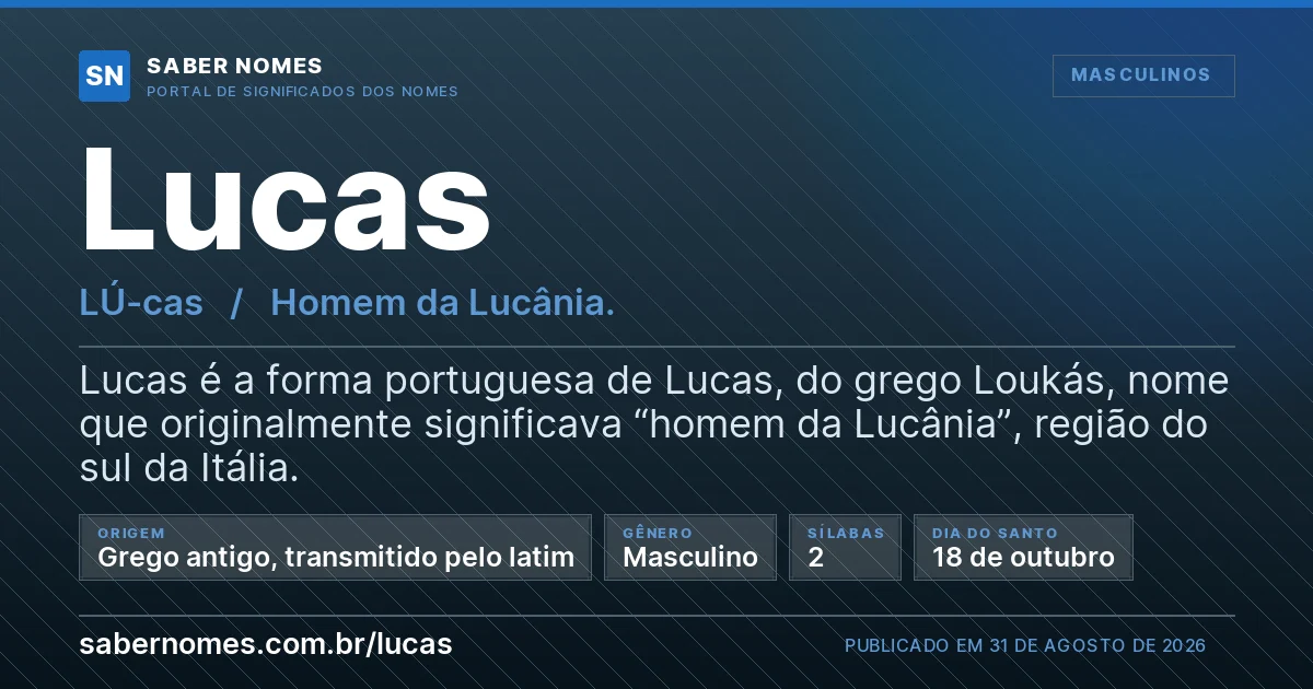 Imagem com o significado do nome Lucas