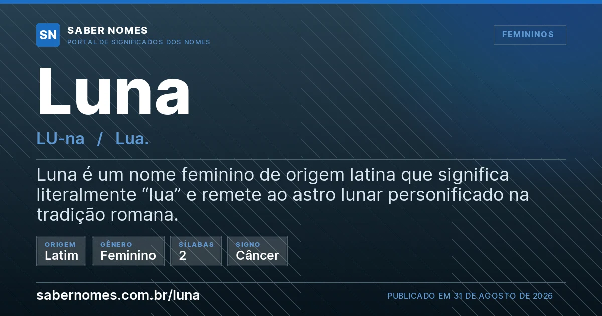 Imagem com o significado do nome Luna