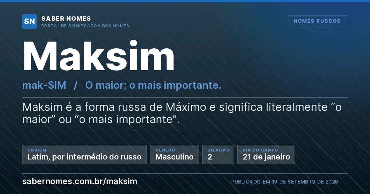 Imagem com o significado do nome Maksim