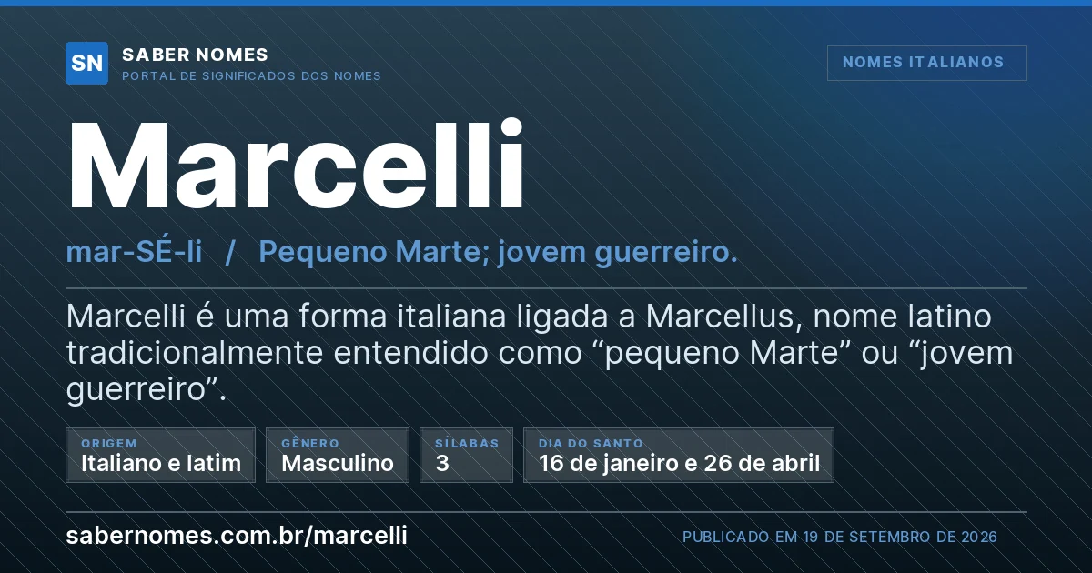 Imagem com o significado do nome Marcelli