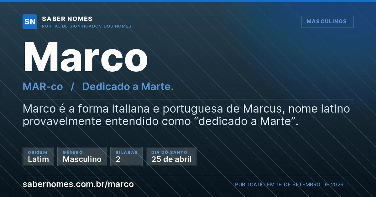 Imagem com o significado do nome Marco