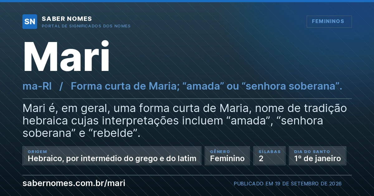 Imagem com o significado do nome Mari