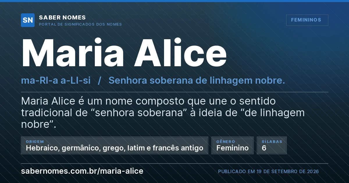 Imagem com o significado do nome Maria Alice
