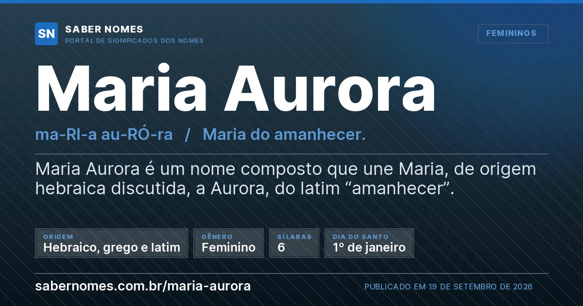 Imagem com o significado do nome Maria Aurora
