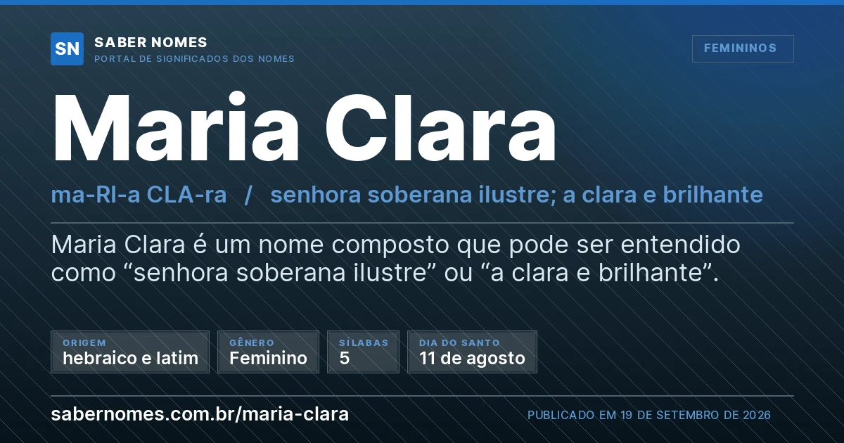 Imagem com o significado do nome Maria Clara