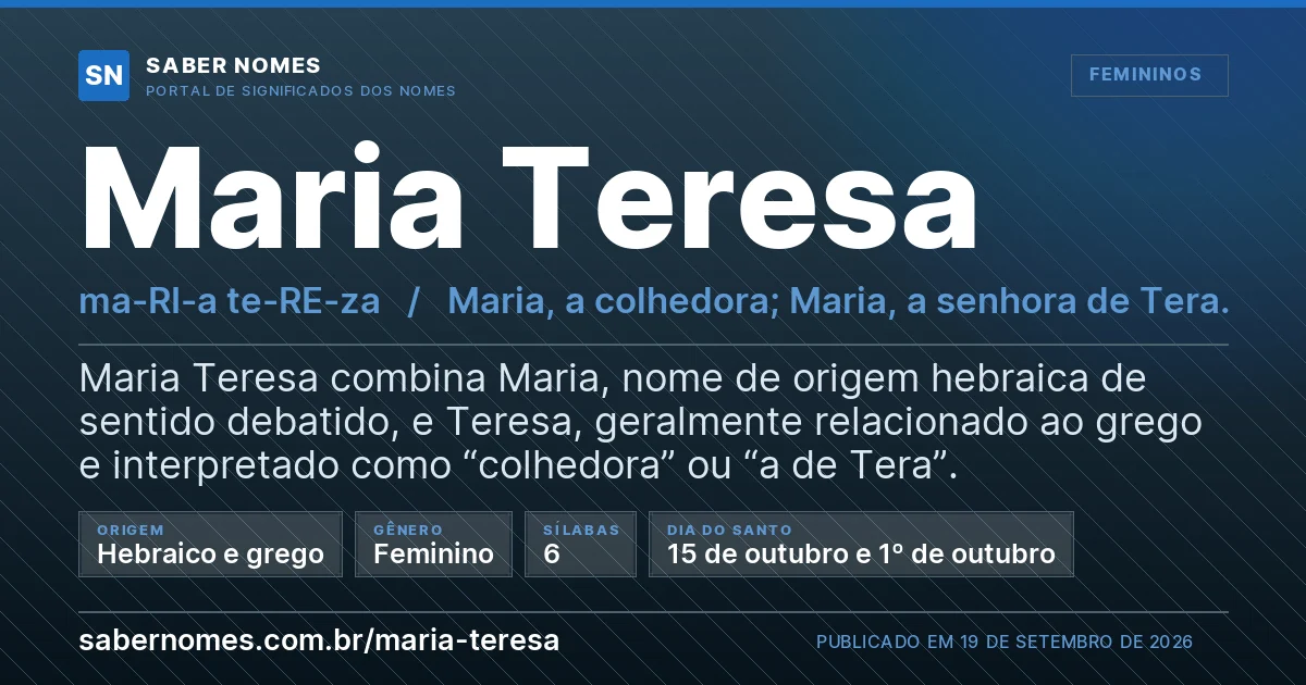 Imagem com o significado do nome Maria Teresa