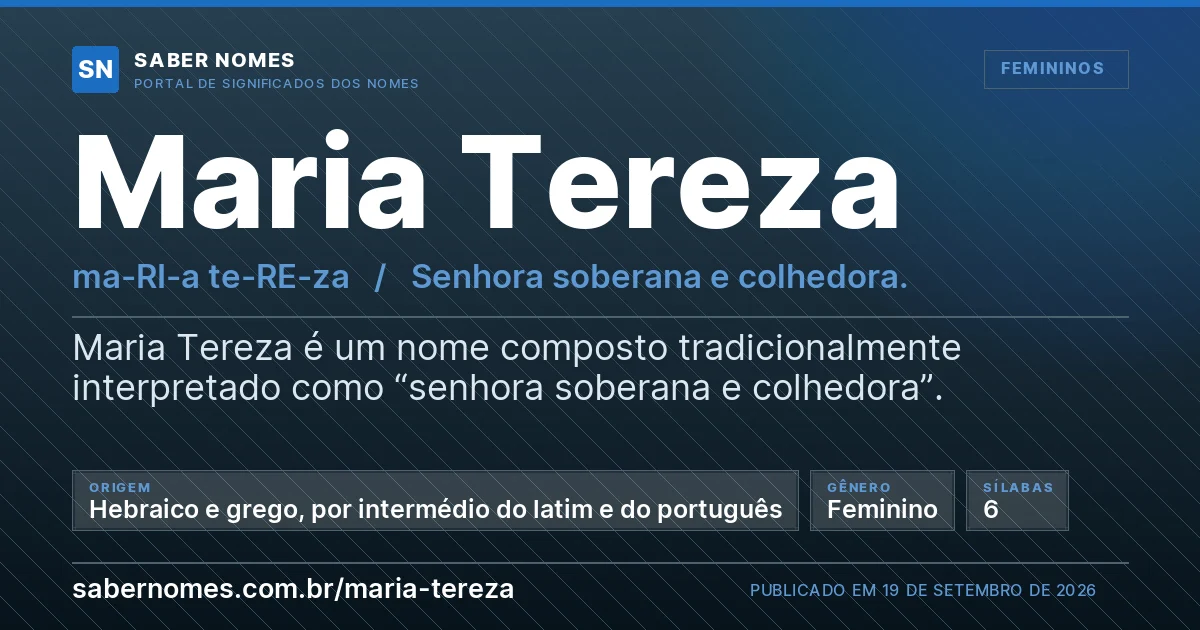Imagem com o significado do nome Maria Tereza