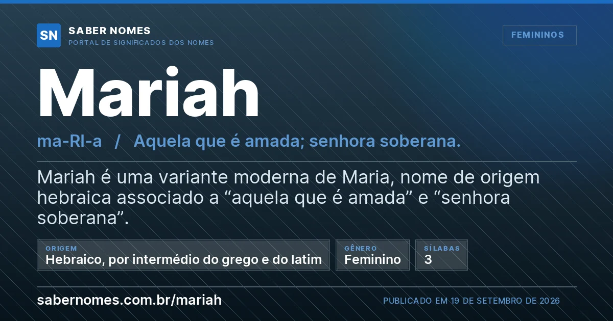 Imagem com o significado do nome Mariah