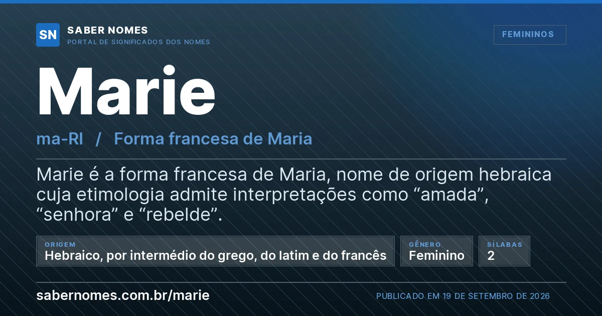 Imagem com o significado do nome Marie