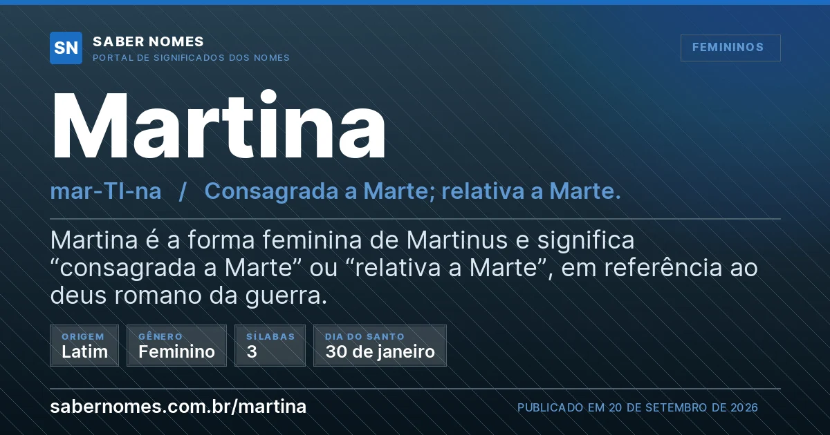 Imagem com o significado do nome Martina