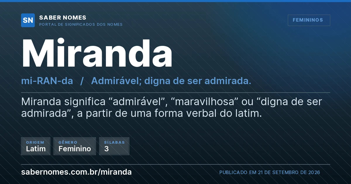 Imagem com o significado do nome Miranda