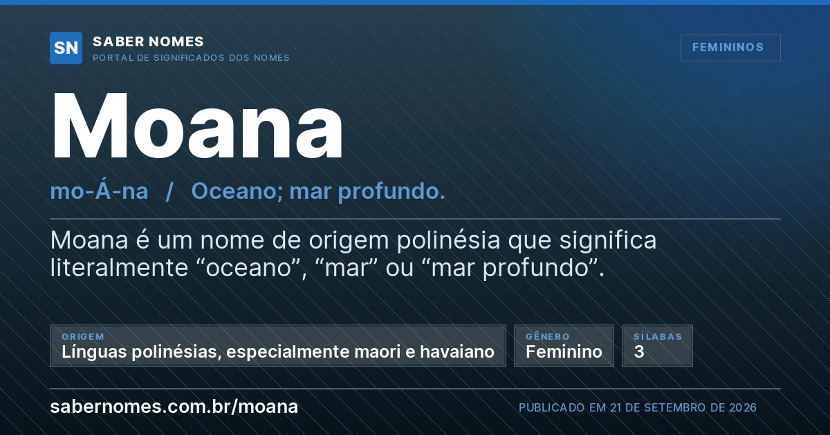Imagem com o significado do nome Moana