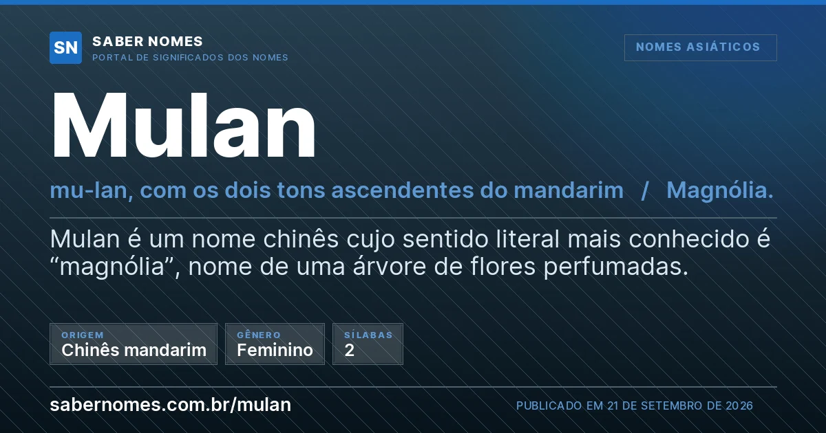 Imagem com o significado do nome Mulan