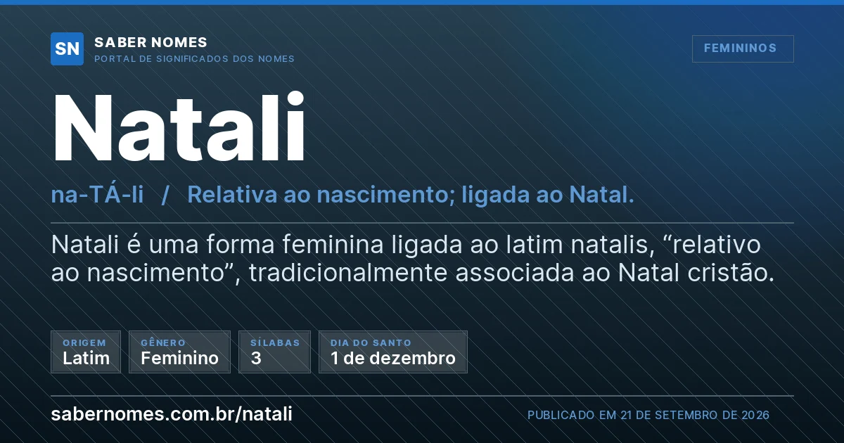 Imagem com o significado do nome Natali