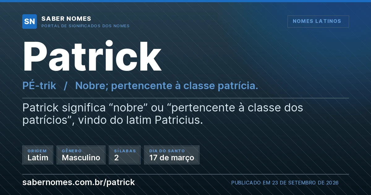 Imagem com o significado do nome Patrick