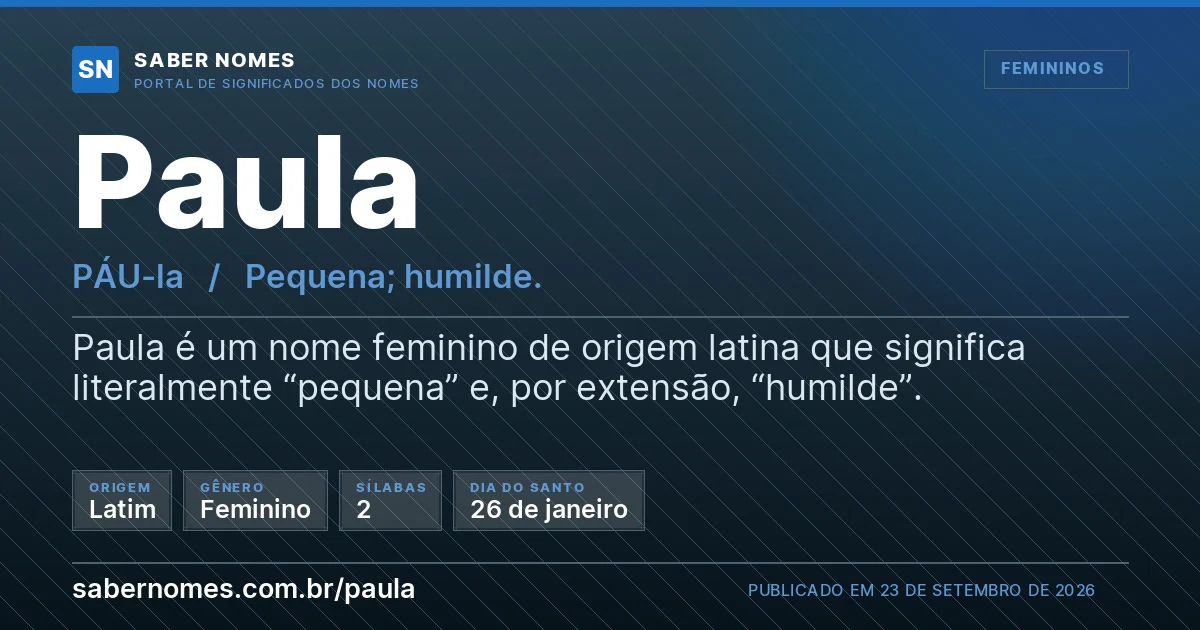 Imagem com o significado do nome Paula