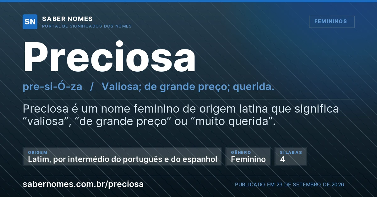Imagem com o significado do nome Preciosa
