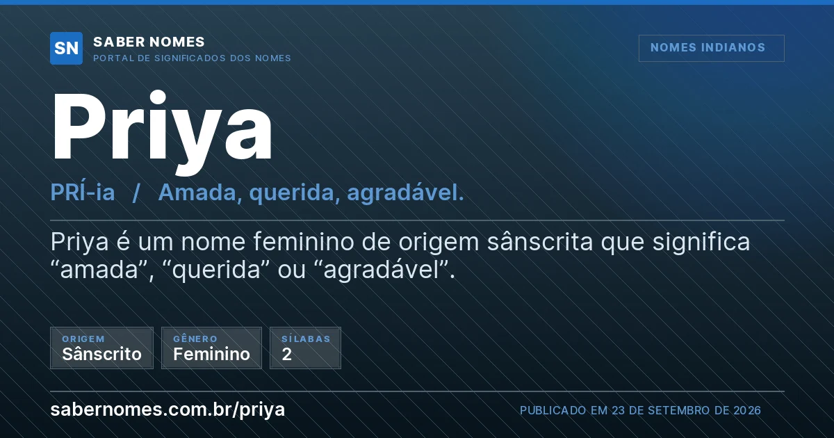 Imagem com o significado do nome Priya