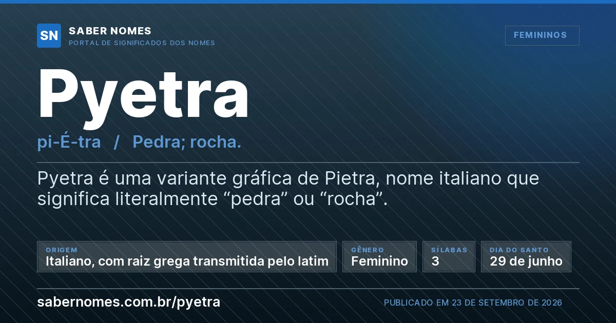 Imagem com o significado do nome Pyetra