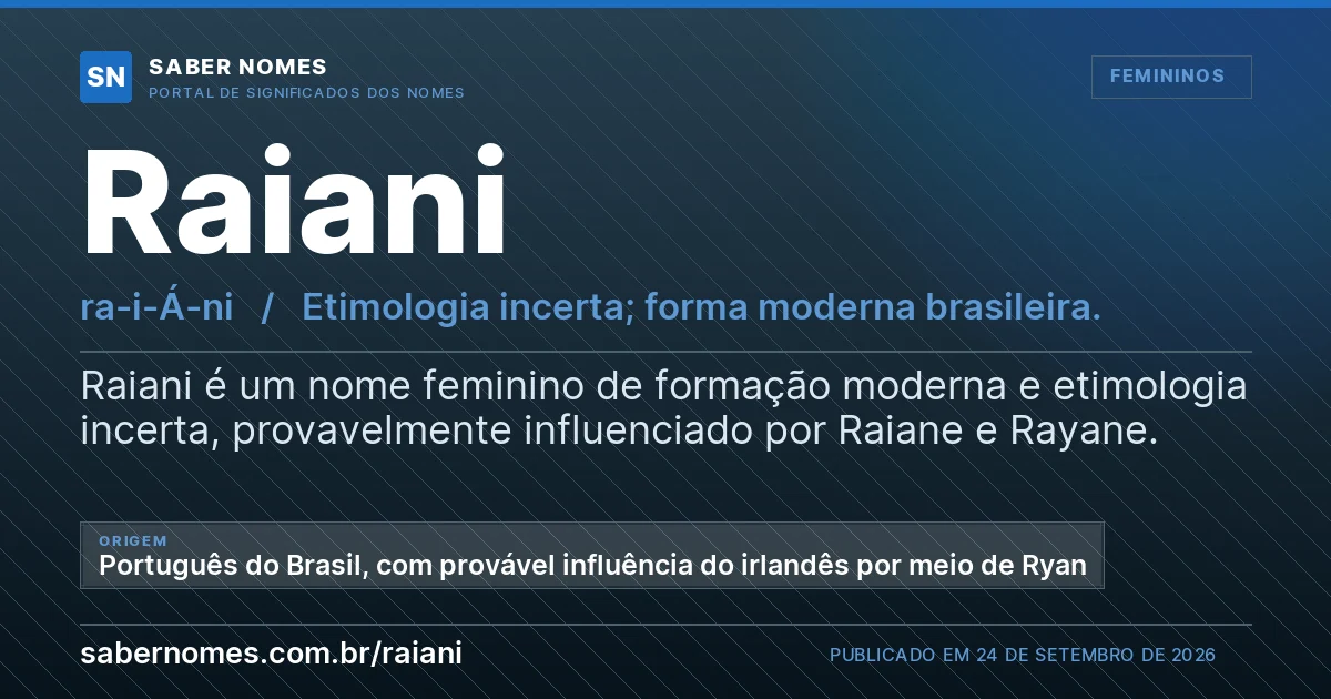 Imagem com o significado do nome Raiani