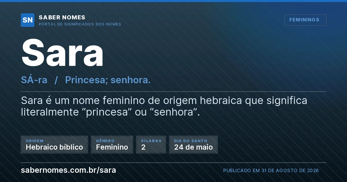 Imagem com o significado do nome Sara