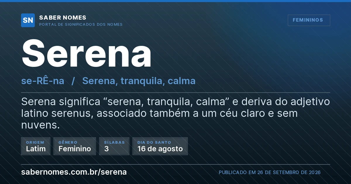 Imagem com o significado do nome Serena