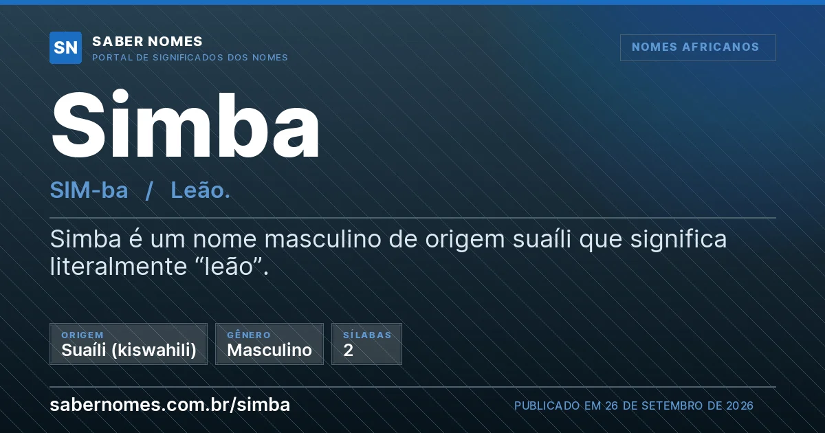 Imagem com o significado do nome Simba