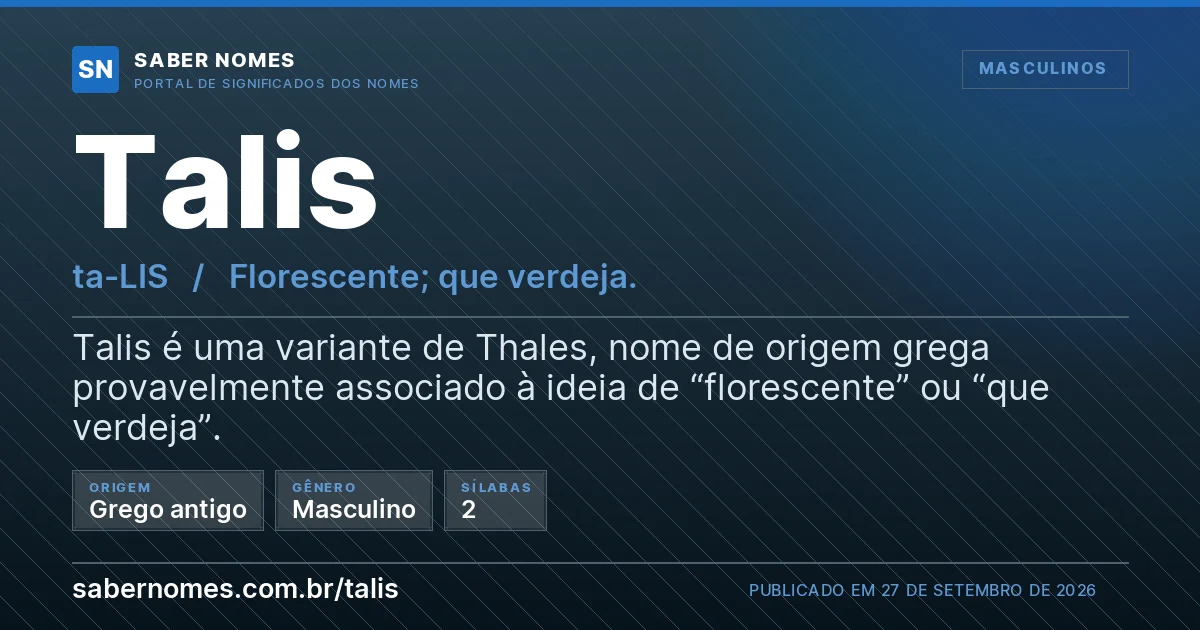 Imagem com o significado do nome Talis