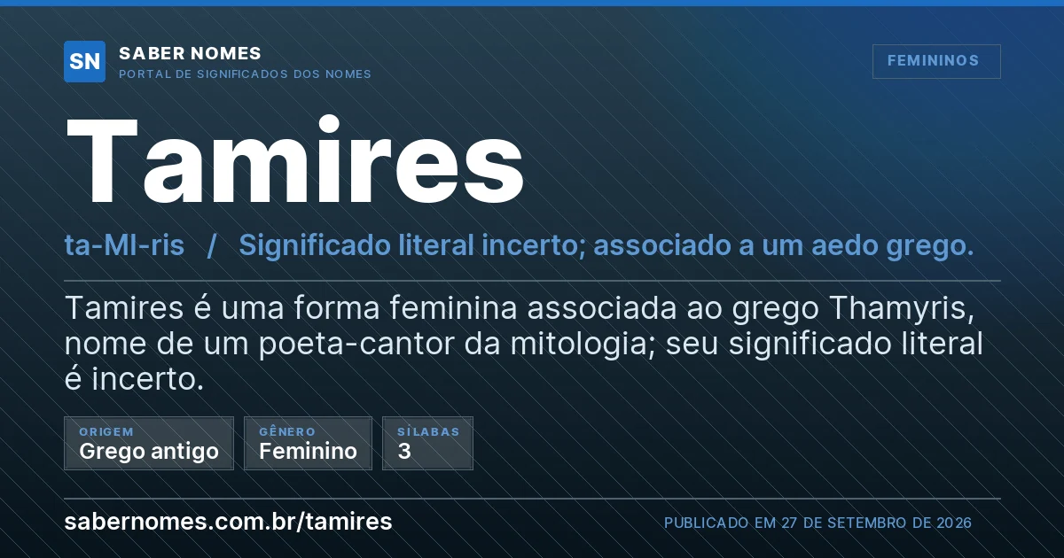 Imagem com o significado do nome Tamires