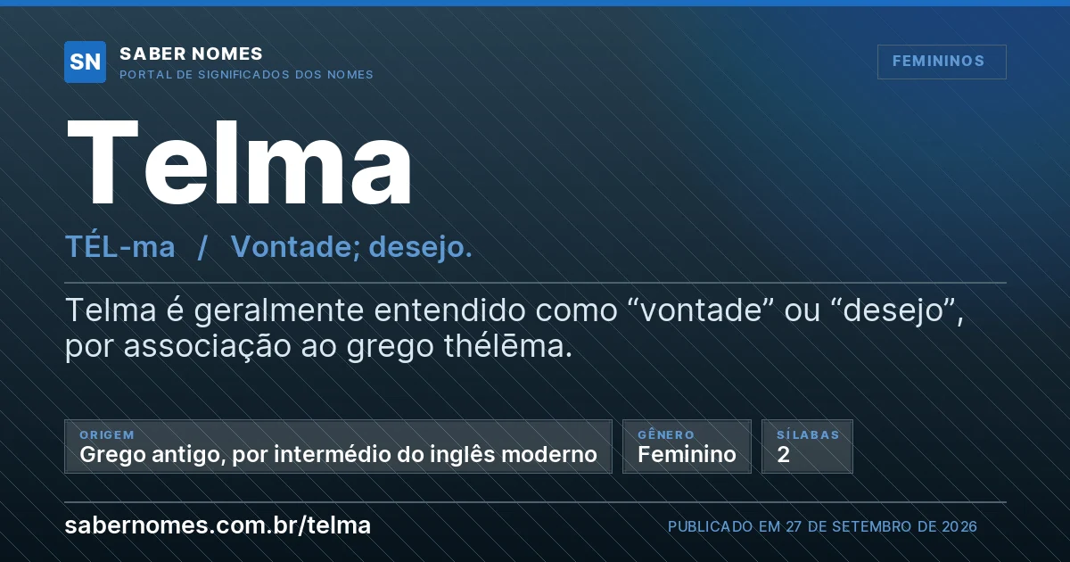 Imagem com o significado do nome Telma