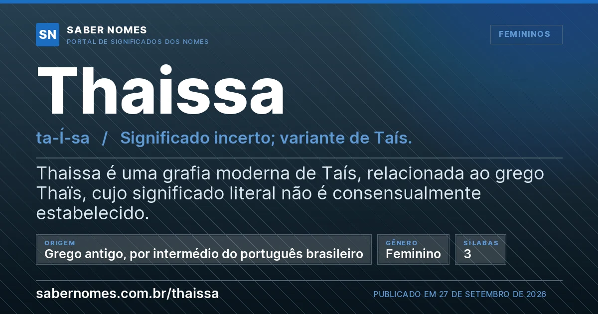Imagem com o significado do nome Thaissa