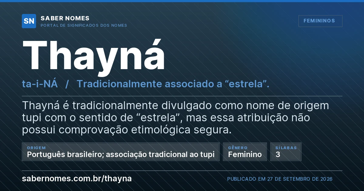 Imagem com o significado do nome Thayná