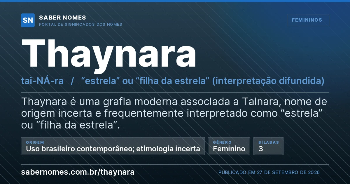 Imagem com o significado do nome Thaynara