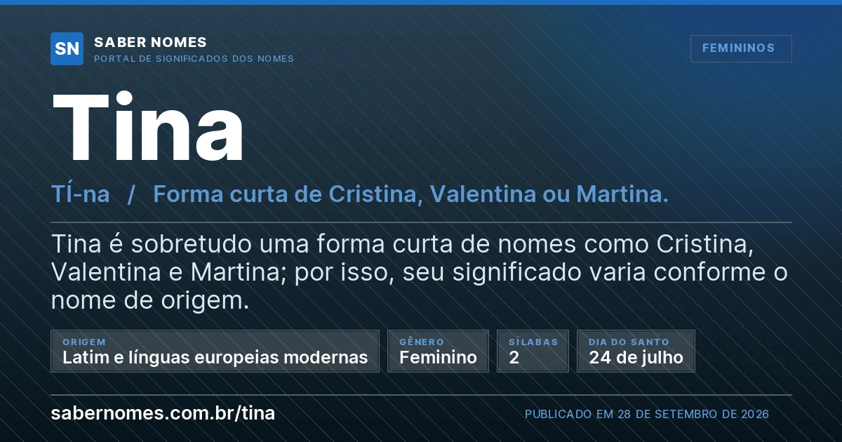 Imagem com o significado do nome Tina