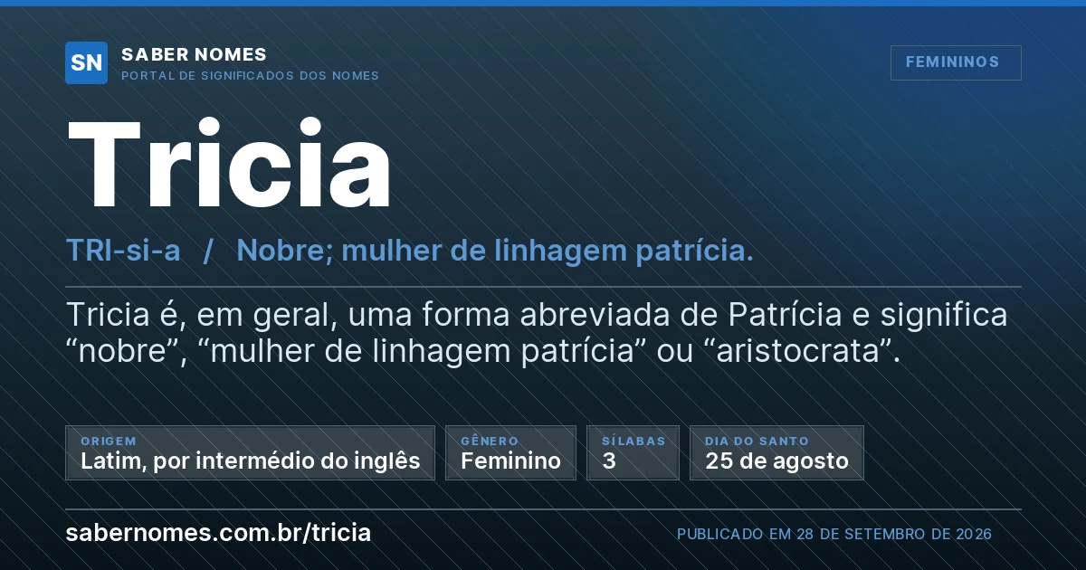 Imagem com o significado do nome Tricia