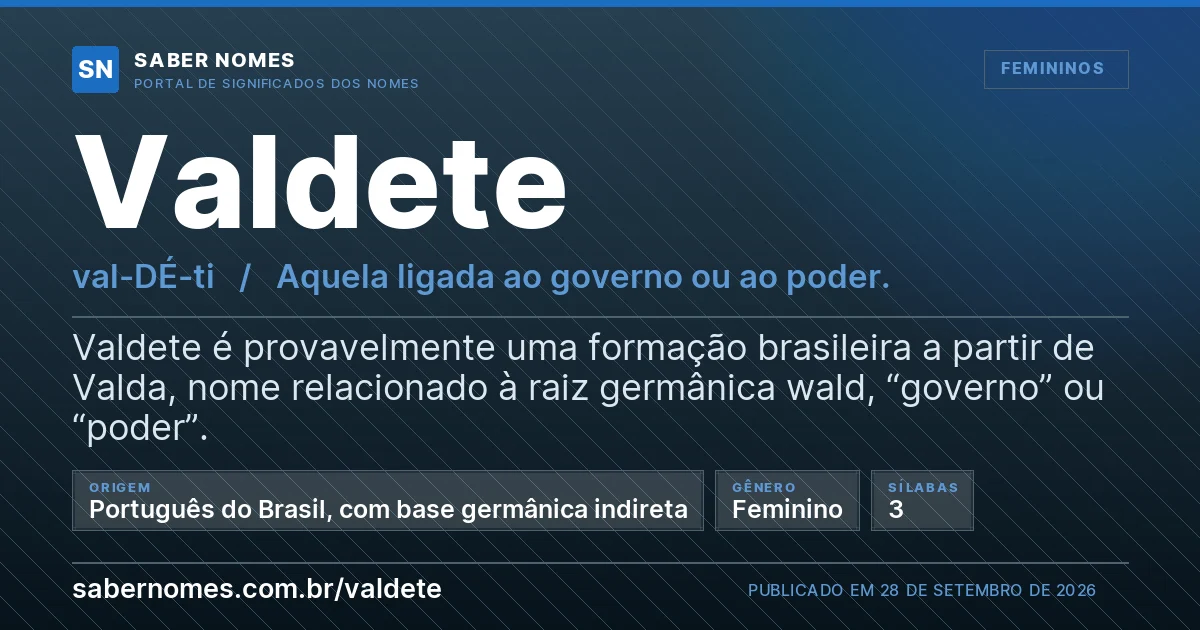 Imagem com o significado do nome Valdete