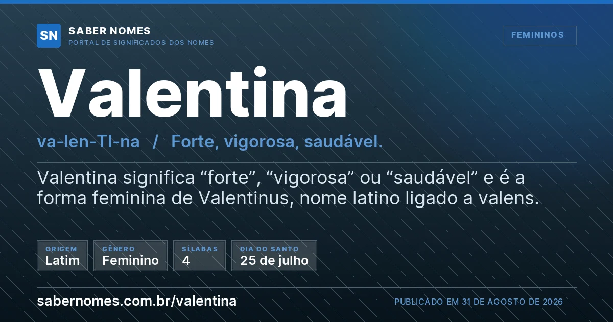 Imagem com o significado do nome Valentina