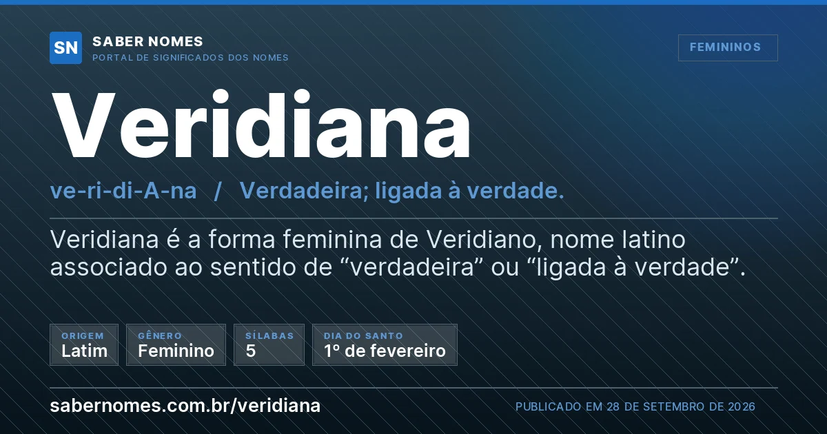 Imagem com o significado do nome Veridiana