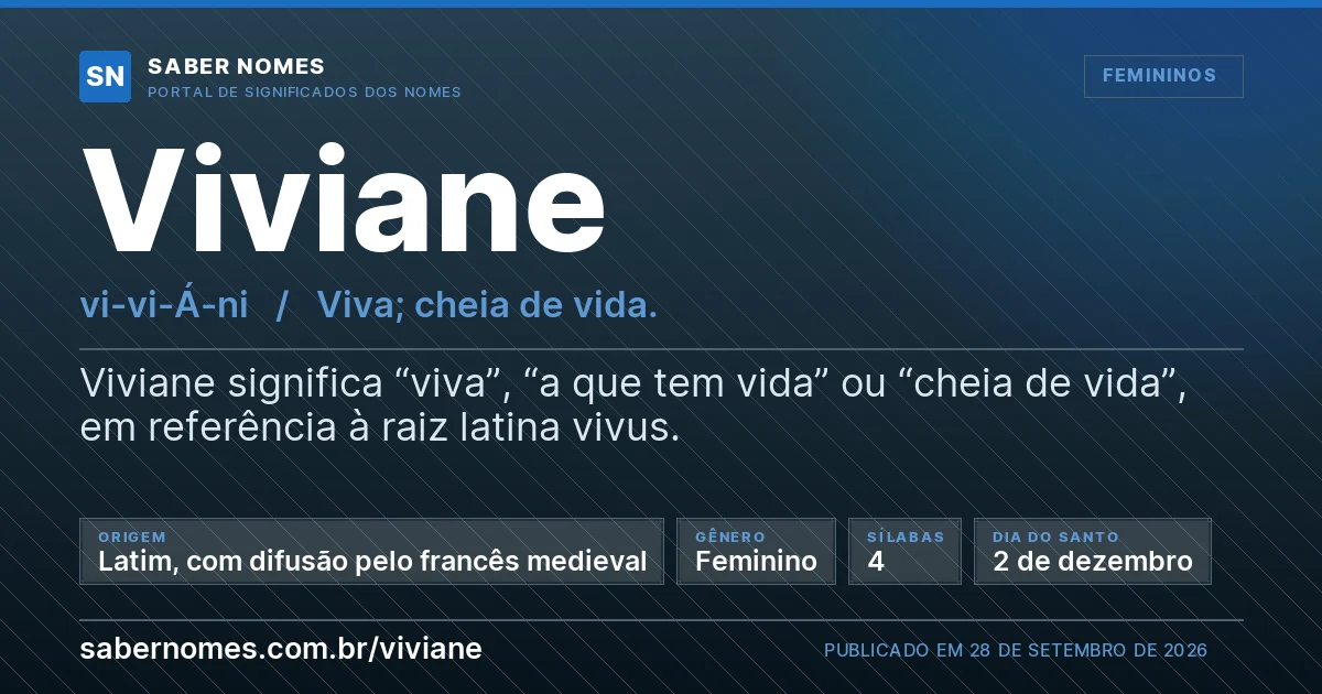 Imagem com o significado do nome Viviane