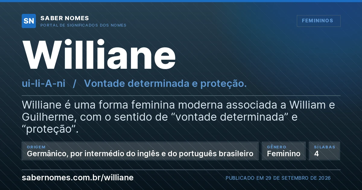 Imagem com o significado do nome Williane