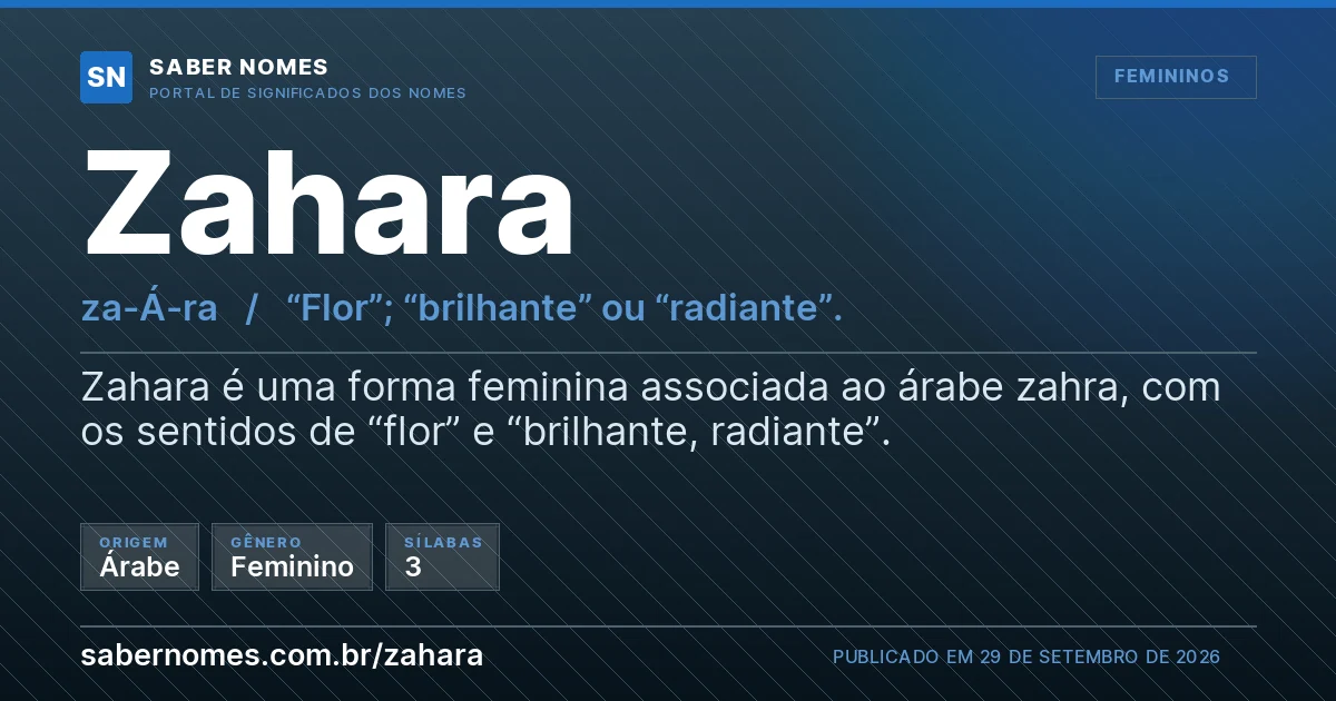 Imagem com o significado do nome Zahara