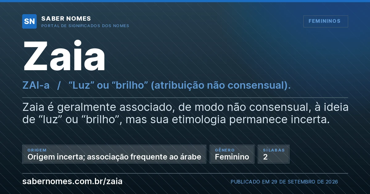 Imagem com o significado do nome Zaia