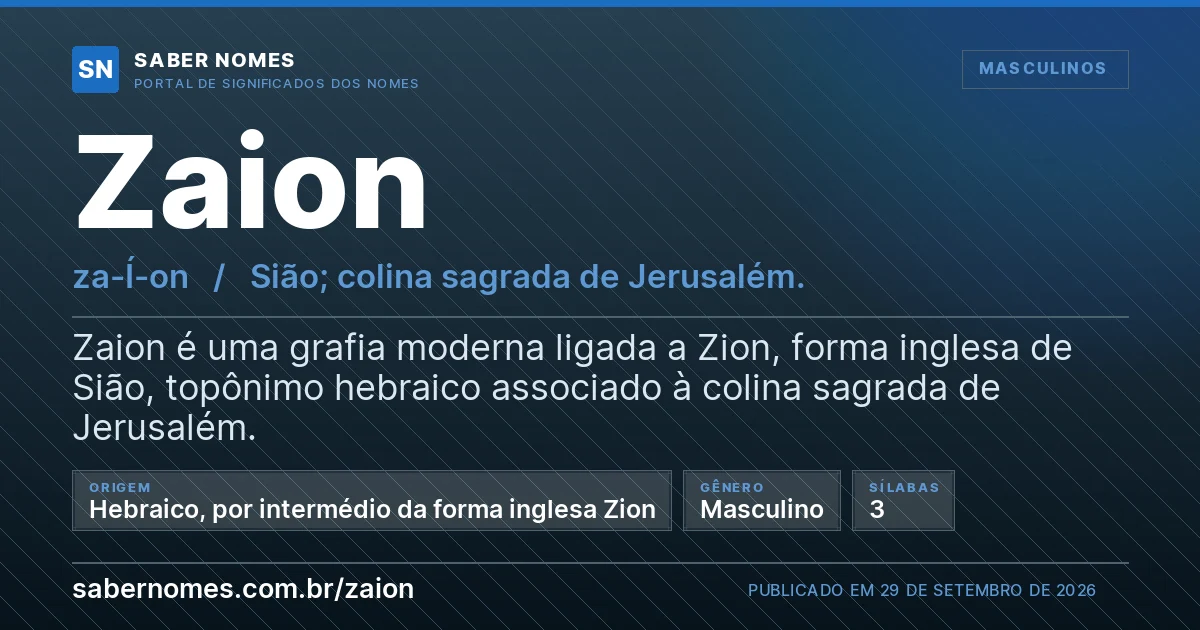 Imagem com o significado do nome Zaion