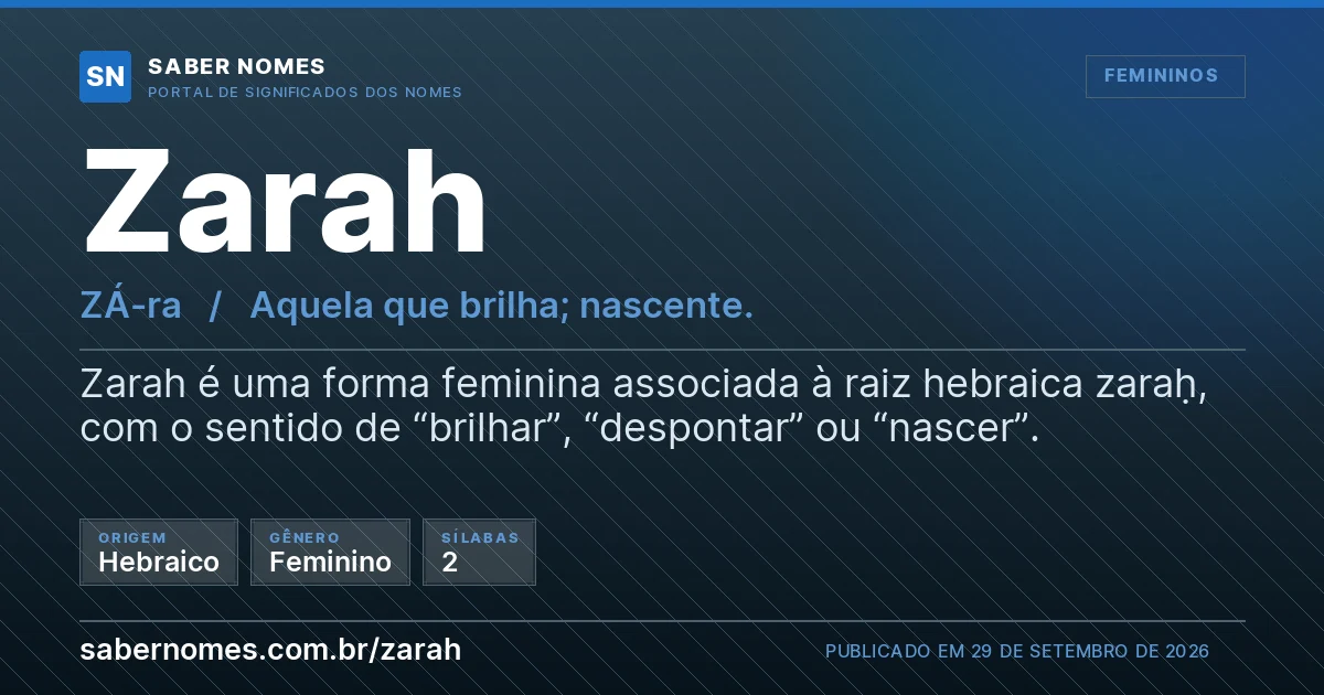 Imagem com o significado do nome Zarah