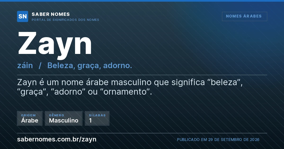 Imagem com o significado do nome Zayn