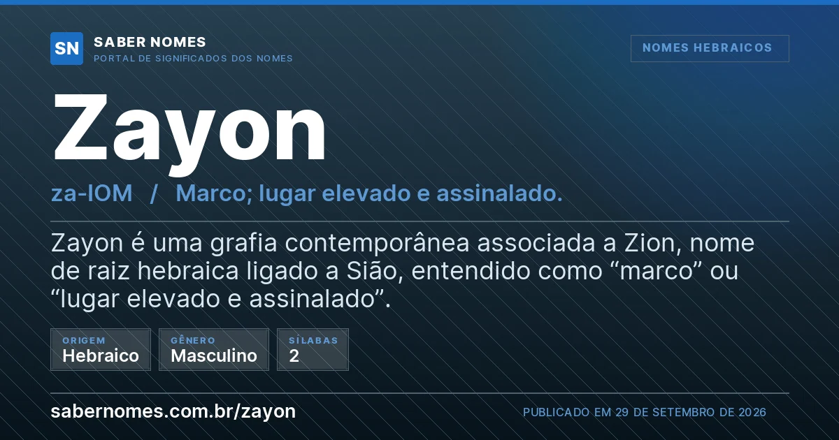 Imagem com o significado do nome Zayon